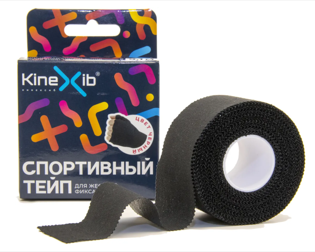 Kinexib Спортивный тейп 9,1 м х 3,8 см, черный. фото