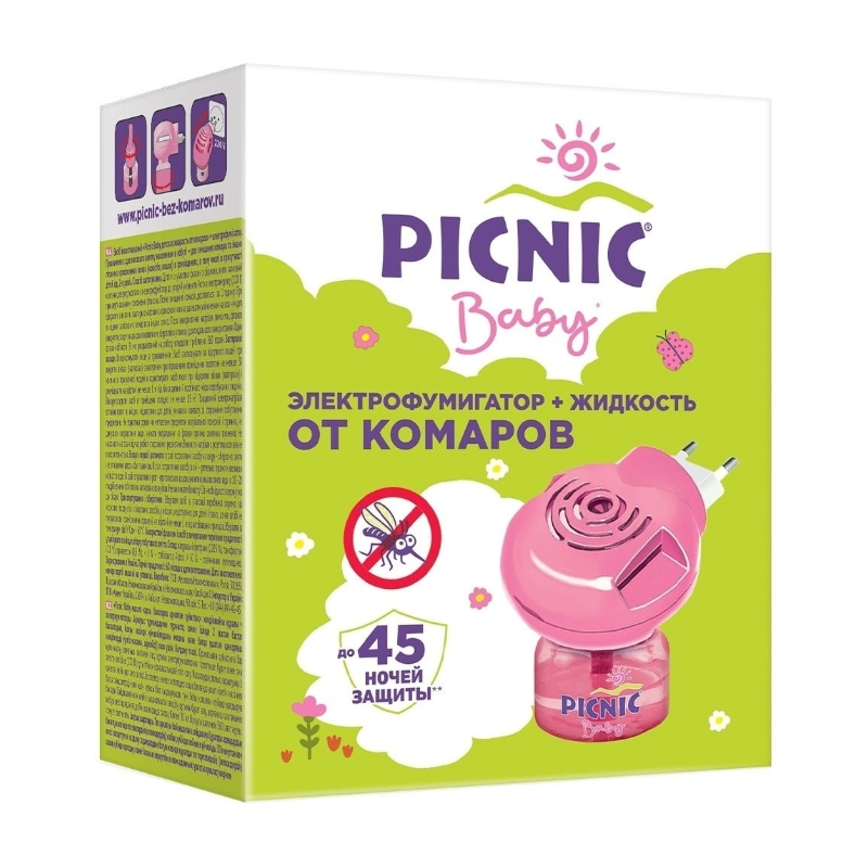 Picnic Комплект "Защита для детей 45 ночей": электрофумигатор + жидкость от комаров, 30 мл (Picnic, Baby), Baby
Picnic Комплект "Защита для детей 45 ночей": электрофумигатор + жидкость от комаров, 30 мл (Picnic, Baby), Baby