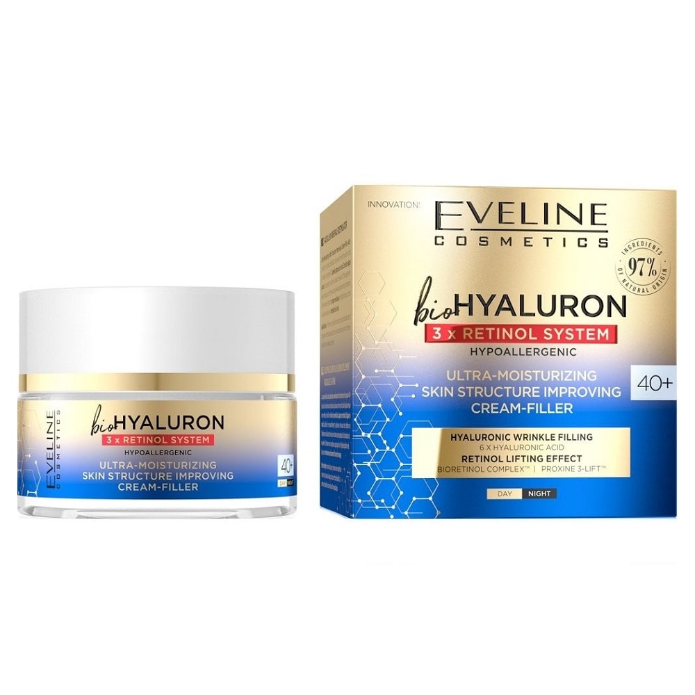 Eveline Cosmetics Ультраувлажняющий крем-филлер день/ночь 40+, 50 мл (Eveline Cosmetics, BioHyaluron 3x Retinol System), BioHyaluron 3x Retinol System
Eveline Cosmetics Ультраувлажняющий крем-филлер день/ночь 40+, 50 мл (Eveline Cosmetics, BioHyaluron 3x Retinol System), BioHyaluron 3x Retinol System