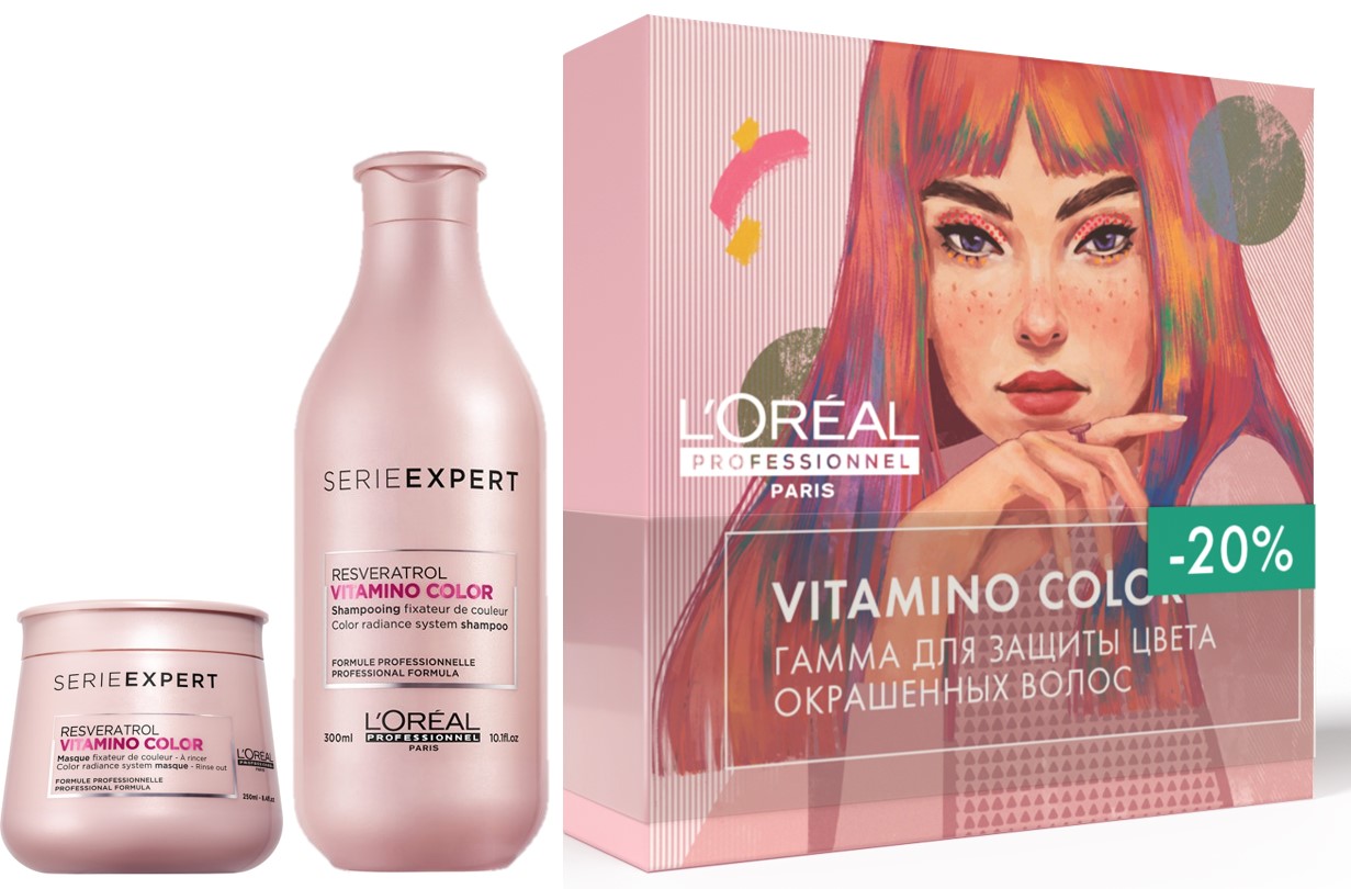 Loreal Professionnel Набор Vitamino Color: Шампунь для окрашенных волос, 300 мл + Маска для окрашенных волос, 250 мл (Loreal Professionnel, Serie Expert), Serie Expert
Loreal Professionnel Набор Vitamino Color: Шампунь для окрашенных волос, 300 мл + Маска для окрашенных волос, 250 мл (Loreal Professionnel, Serie Expert), Serie Expert
