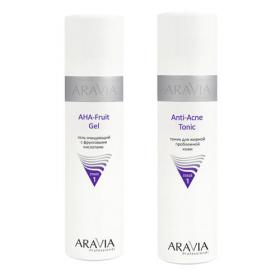 Aravia Professional Комплект Гель очищающий с фруктовыми кислотами AHA - Fruit Gel, 250 мл  Тоник для жирной проблемной кожи Anti-Acne Tonic, 250 мл. фото