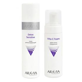 Aravia Professional Комплект Тоник детоксицирующий Detox Sensitive, 250 мл  Крем-пенка очищающая Vita-C Foam, 160 мл. фото