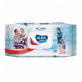 Aura Влажные салфетки для всей семьи с антибактериальным эффектом в ассортименте 120 штук с крышкой. фото