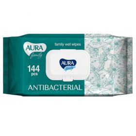 Aura Влажные салфетки с антибактериальным эффектом Family big-pack с крышкой 144 шт. фото