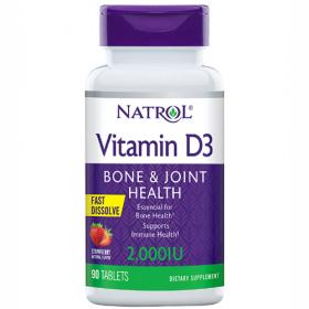 Natrol Витамин D3 быстрорастворимый со вкусом клубники 2000, 90 таблеток. фото