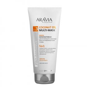 Aravia Professional Маска мультиактивная 5 в 1 для регенерации ослабленных волос и проблемной кожи головы Coconut Oil, 200 мл. фото