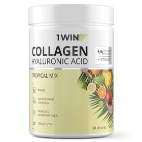 1Win Комплекс Коллаген с гиалуроновой кислотой и витамином С тропический микс, 30 порций, 180 г. фото