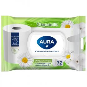 Aura Влажная туалетная бумага Chamomile в упаковке с крышкой, 72 шт. фото