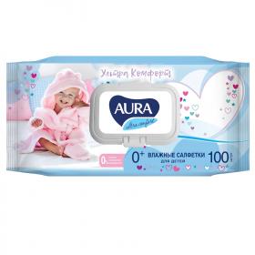 Aura Влажные салфетки для детей Ultra Comfort с экстрактом алоэ и витамином Е 0, 100 шт. фото