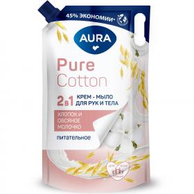 Aura Питательное крем-мыло для рук и тела Pure Cotton с экстрактами хлопка и овсяного молочка, 850 мл. фото