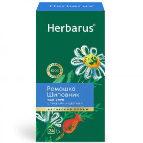 Herbarus Чай улун с травами и цветами Ромашка и шиповник, 24 пакетика х 2 г. фото