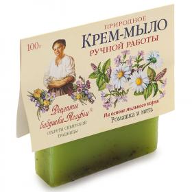 Рецепты Бабушки Агафьи Крем-мыло ручной работы Ромашка и мята, 100 г. фото