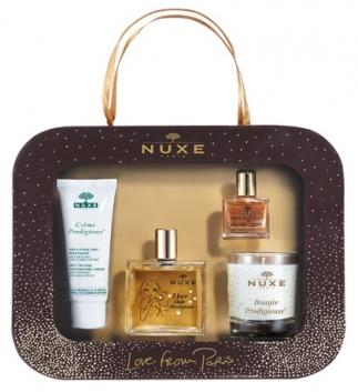 Нюкс Набор Продижьез: Дневной крем 40 мл + Сухое масло 50 мл + Золотое масло 10 мл + Свеча (Nuxe, Prodigieuse) фото 1