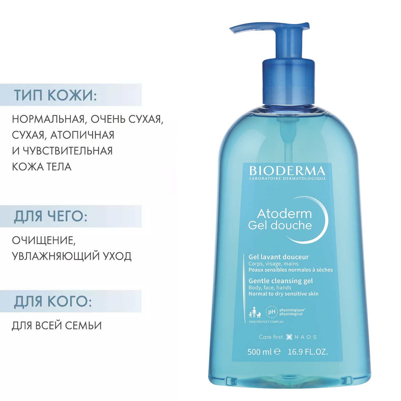 Биодерма Гель для душа, 500 мл (Bioderma, Atoderm) фото 1