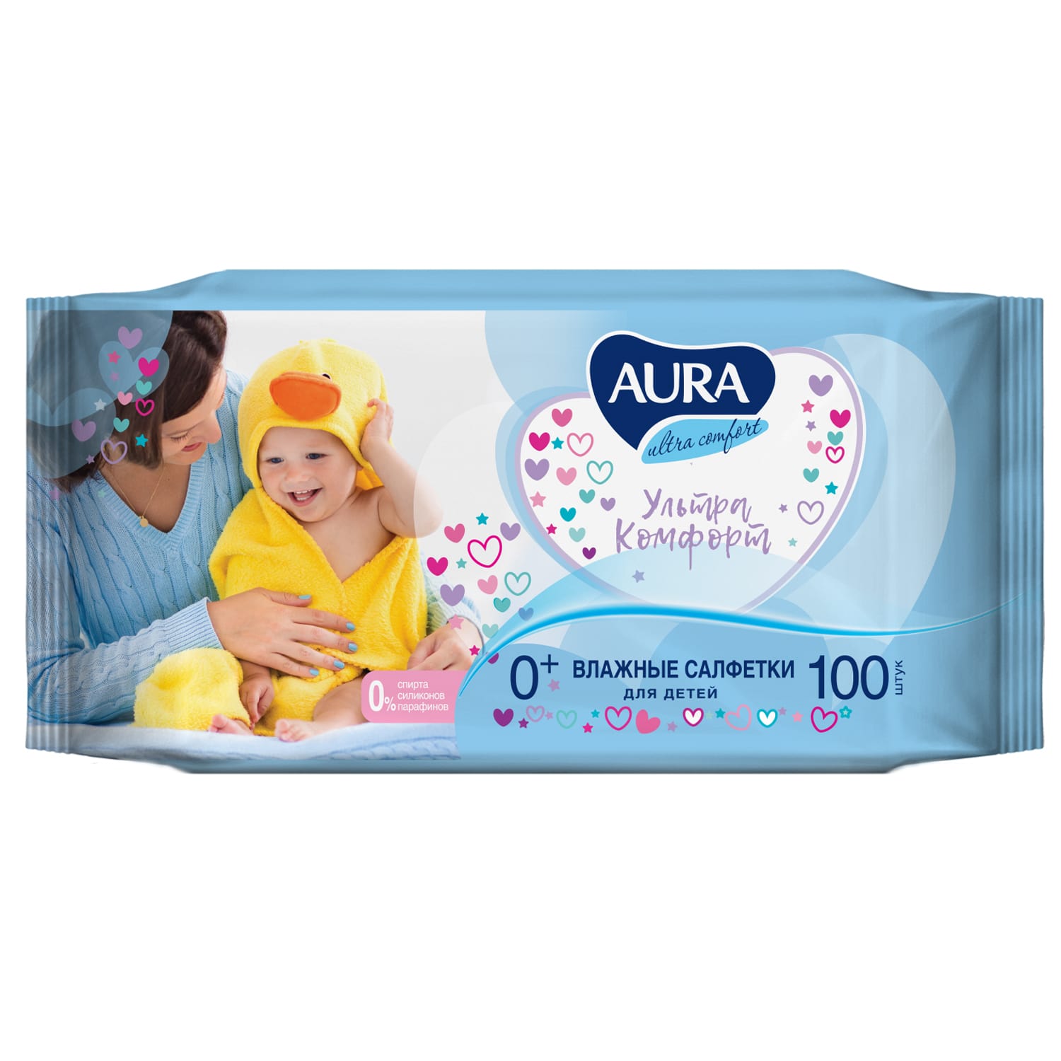 Аура Влажные салфетки для детей Ultra Comfort 0+, 100 шт (Aura, Гигиена) фото 0
