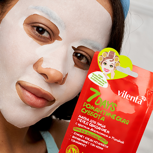  Маска для лица Романтическая Суббота Перед свиданием с красным Апельсином и Папайей, 28 г (7 Days, 7 DAYS) фото 3