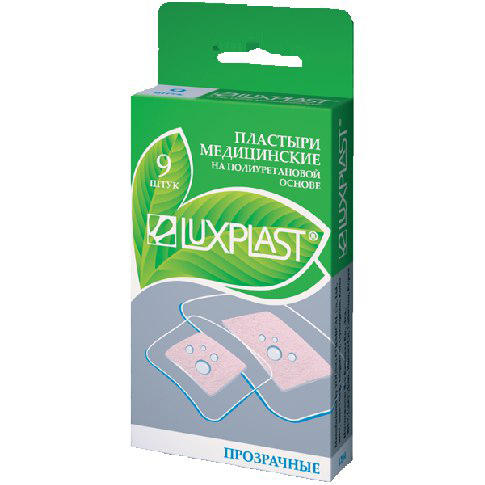 Luxplast Пластырь на полиуретановой основе, прозрачный 9 шт 38х38мм, 50х72мм (Luxplast, Пластырь)