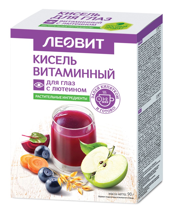 Леовит Кисель Витаминный для глаз с лютеином. 5 пакетов по 18 г. Упаковка 90 г (Леовит, Леовит) фото 0
