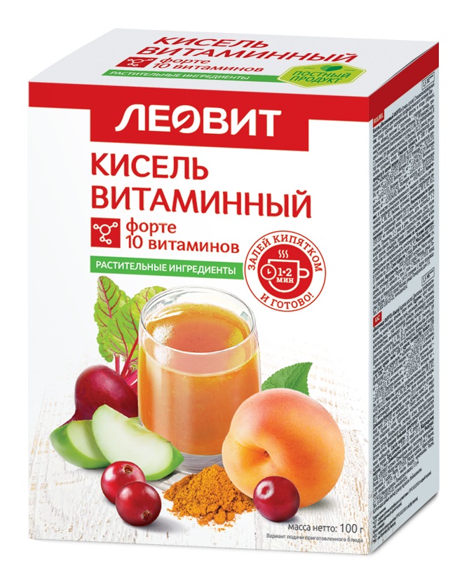 Леовит Кисель Витаминный ФОРТЕ. 5 пакетов по 20 г. Упаковка 100 г (Леовит, Леовит) фото 0