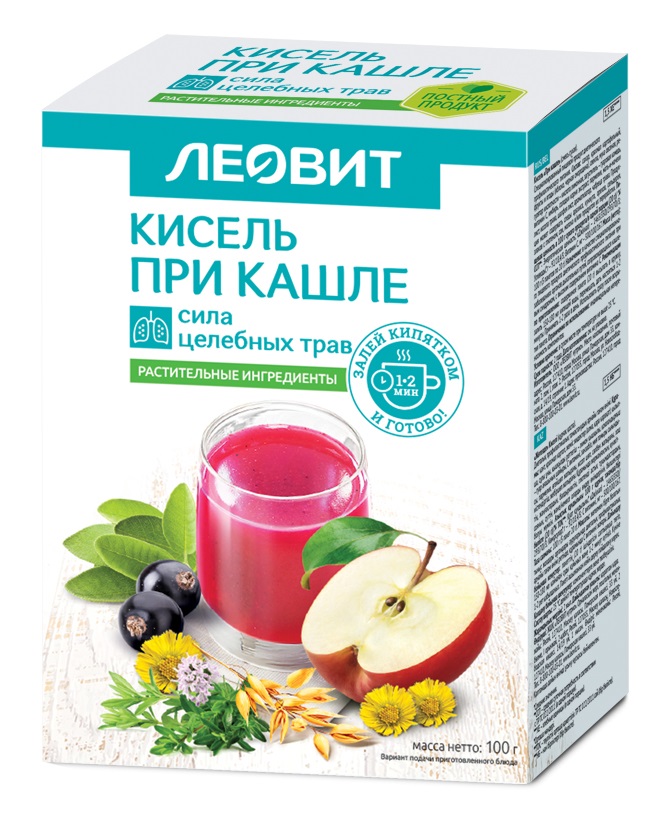 Леовит Кисель При кашле. 5 пакетов по 20 г. Упаковка 100 г (Леовит) кисель фасованный черная смородина банка 230 г