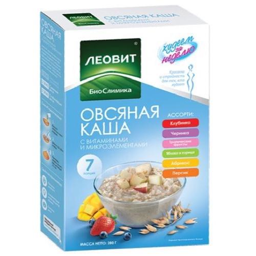 Леовит Каша овсяная.  Ассорти. 7 пакетов по 40 г. Коробка 280 г (Леовит, Худеем за неделю) фото 0