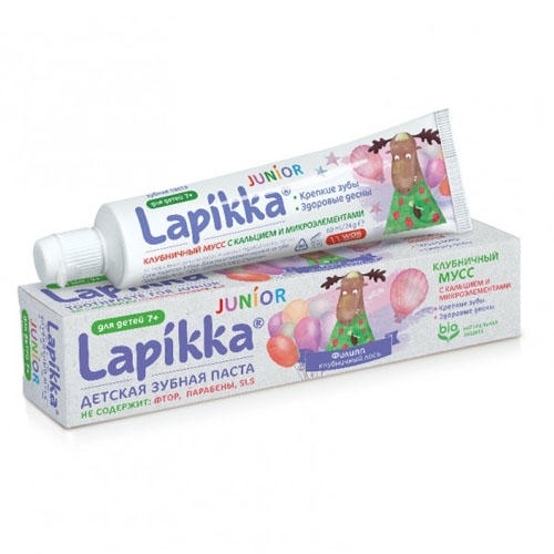 Зубная паста Lapikka Junior Клубничный мусс с кальцием и микроэлементами 74гр (Lapikka)