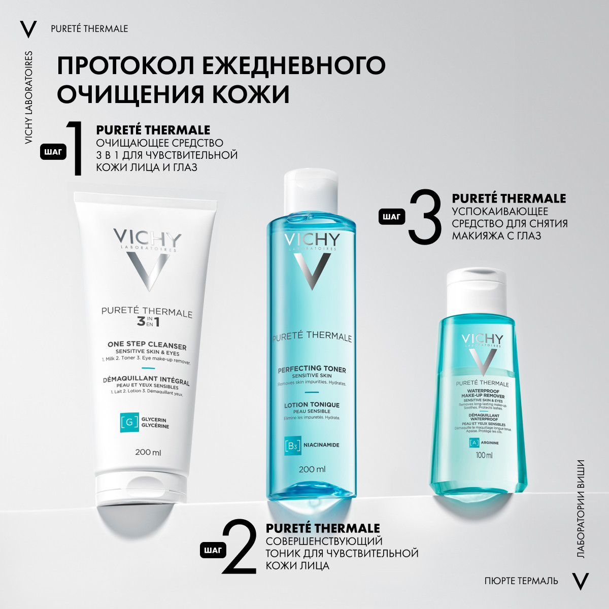Виши Очищающее средство универсальное для чувствительной кожи лица и вокруг глаз, 200 мл (Vichy, Purete Thermal) фото 10