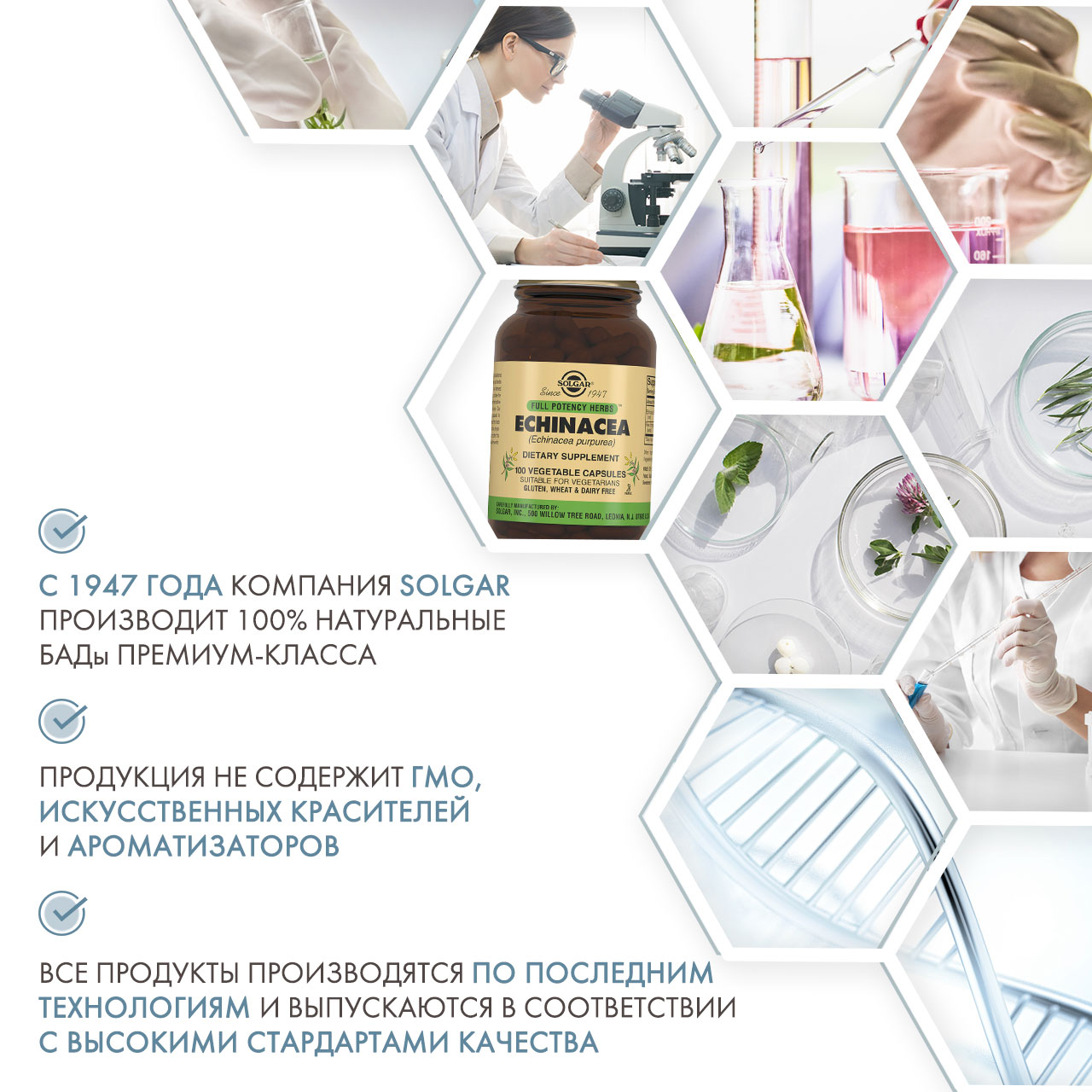 Солгар Экстракт Эхинацеи пурпурной 440 мг, 100 капсул (Solgar, Растения) фото 4