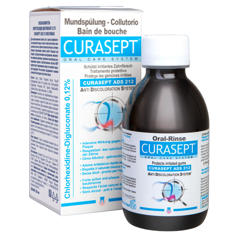 CURASEPT Ополаскиватель хлоргексидин диглюконат 0,12%, 200 мл (CURASEPT, Ополаскиватели для полости рта) от Pharmacosmetica.ru