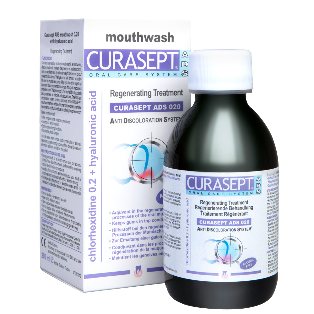 CURASEPT Ополаскиватель хлоргексидин диглюконат 0,20% с гиалуроновой кислотой, 200 мл (CURASEPT, Ополаскиватели для полости рта) от Pharmacosmetica.ru