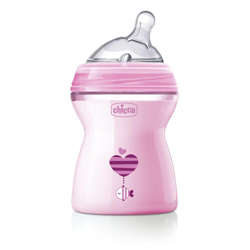Чико Бутылочка Розовая Natural Feeling, соска с наклоном и флексорами, 0мес.+, 250 мл (Chicco, Бутылочки и Соски) фото 0