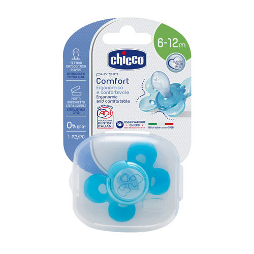 Chicco Пустышка силиконовая Слоники от 6 до 12 месяцев, 1 шт (Chicco, Пустышки)