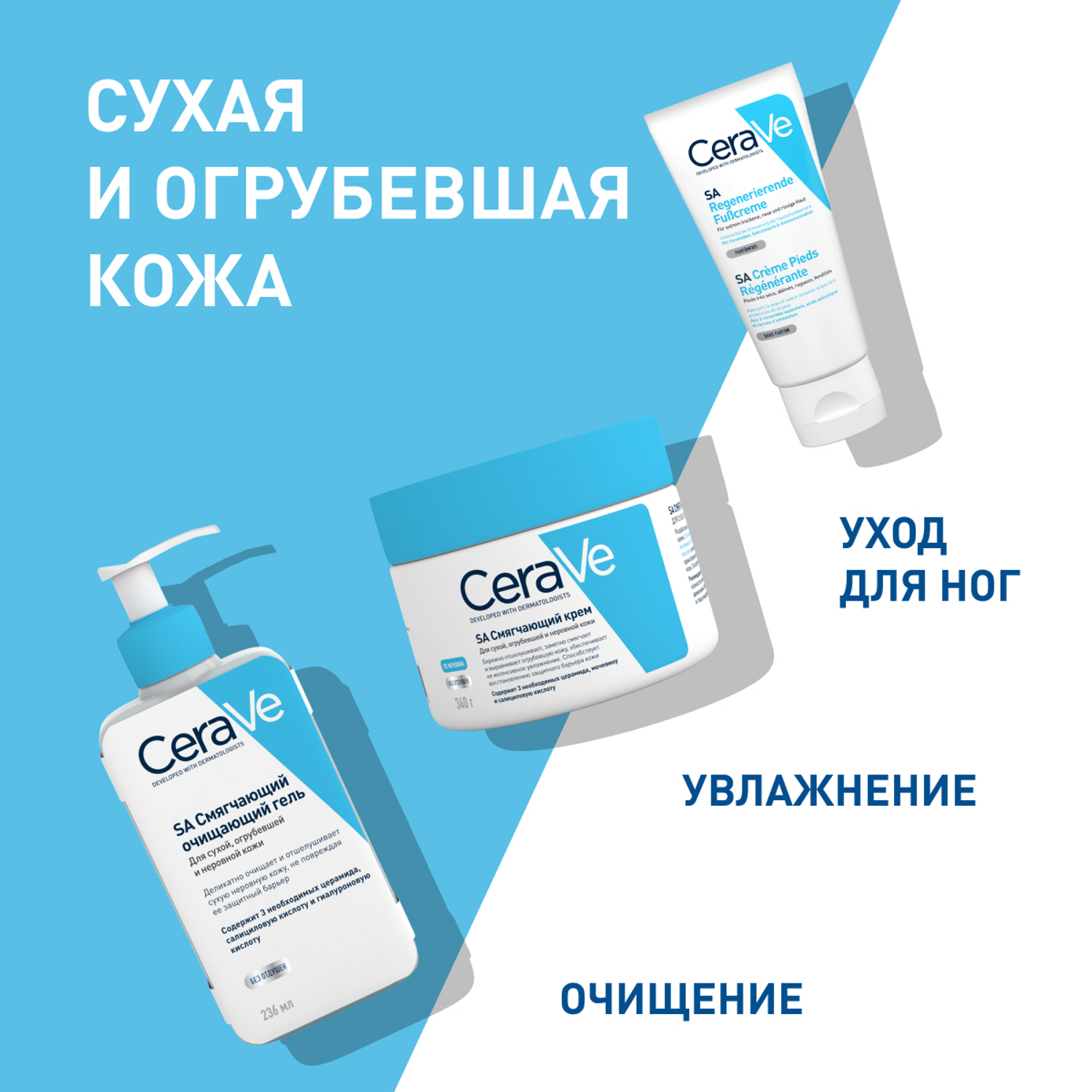 ЦераВе SA Смягчающий очищающий гель для сухой, огрубевшей и неровной кожи, 473 мл (CeraVe, Очищение кожи) фото 5