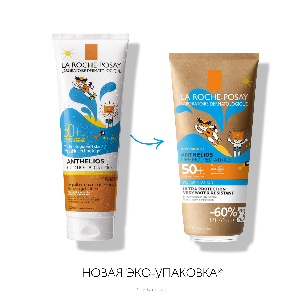 Ля Рош Позе Гель для лица и тела с технологией нанесения на влажную кожу SPF 50+ в эко-упаковке Dermo-pediatrics, 200 мл (La Roche-Posay, Anthelios) фото 1