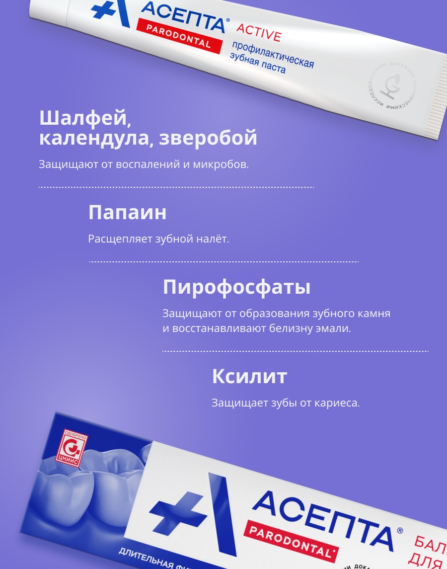 Лечебно-профилактическая зубная паста Active, 75 мл (Асепта, Parodontal)  Лечебно-профилактическая зубная паста Active, 75 мл (Асепта, Parodontal) фото 4