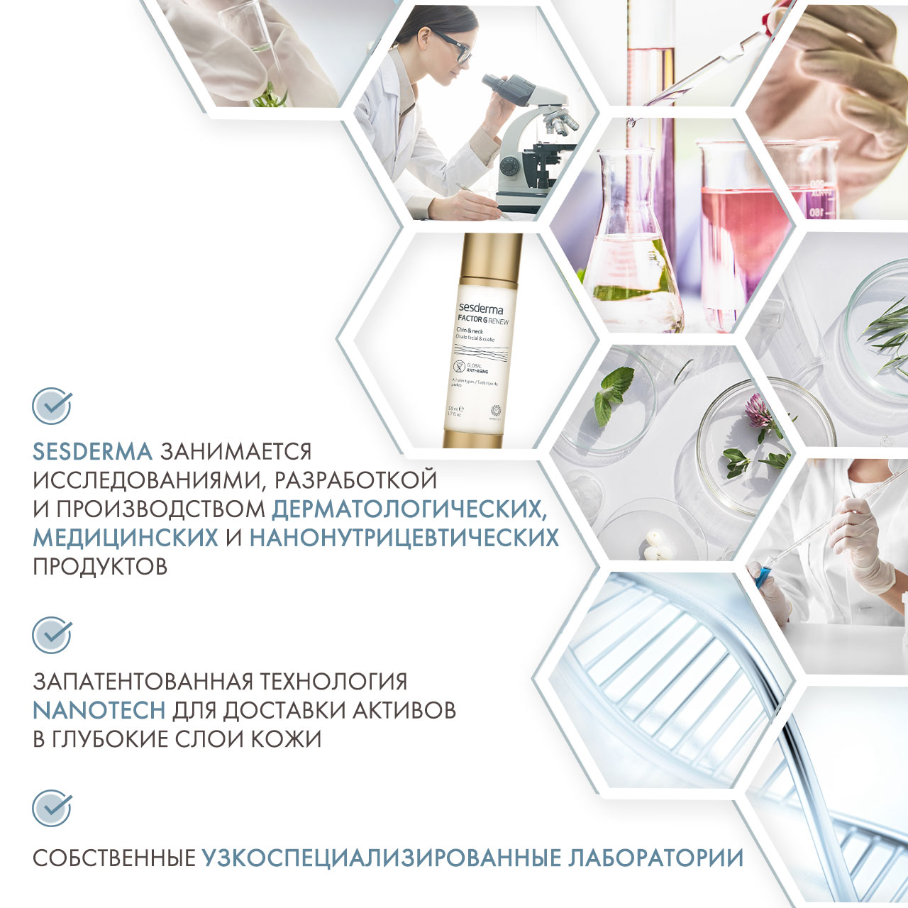 Сесдерма Омолаживающее средство для овала лица и шеи FACTOR G RENEW Oval face & neck, 50 мл. (Sesderma, Factor G) фото 4