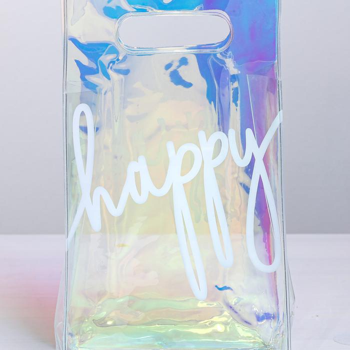  Пакет из голографического пластика Happy, 13 × 23 × 6 см (Подарочная упаковка, Пакеты) фото 3