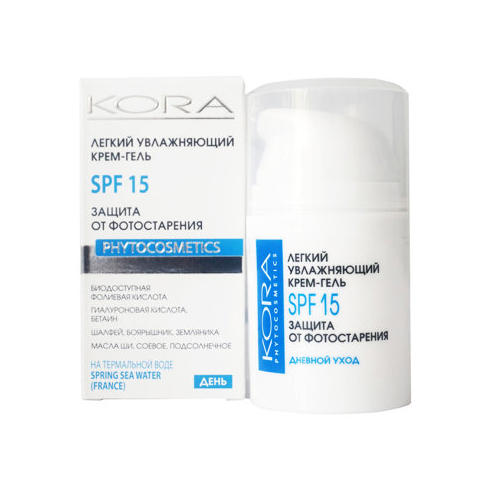 Кора Легкий увлажняющий крем-гель SPF15, 50 мл (Кора, Увлажнение кожи) кора крем для сухой кожи с маслом аргана 50 мл кора увлажнение кожи