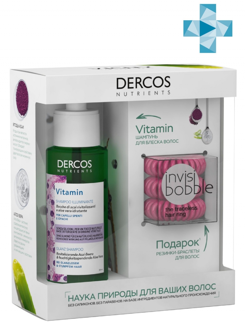 Виши Набор Vitamin Шампунь для блеска волос Dercos Nutrients 100 мл + Резинка-браслет для волос Invisibobble 3 шт (Vichy, Dercos Nutrients) фото 0