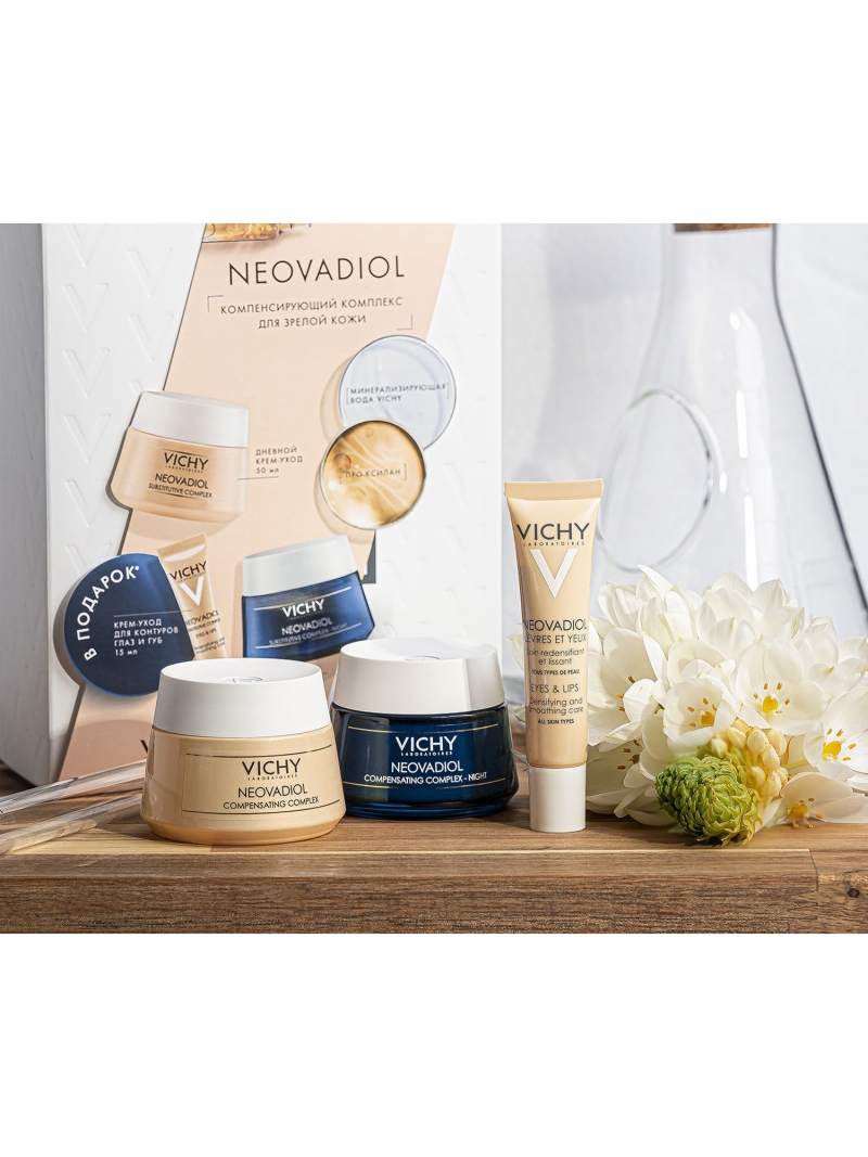 Виши Набор Неовадиол: Компенсирующий комплекс ночной 50 мл + Компенсирующий комплекс для нормальной и комбинированной кожи 50 мл + Крем для контура глаз и губ 15 мл (Vichy, Neovadiol) фото 2