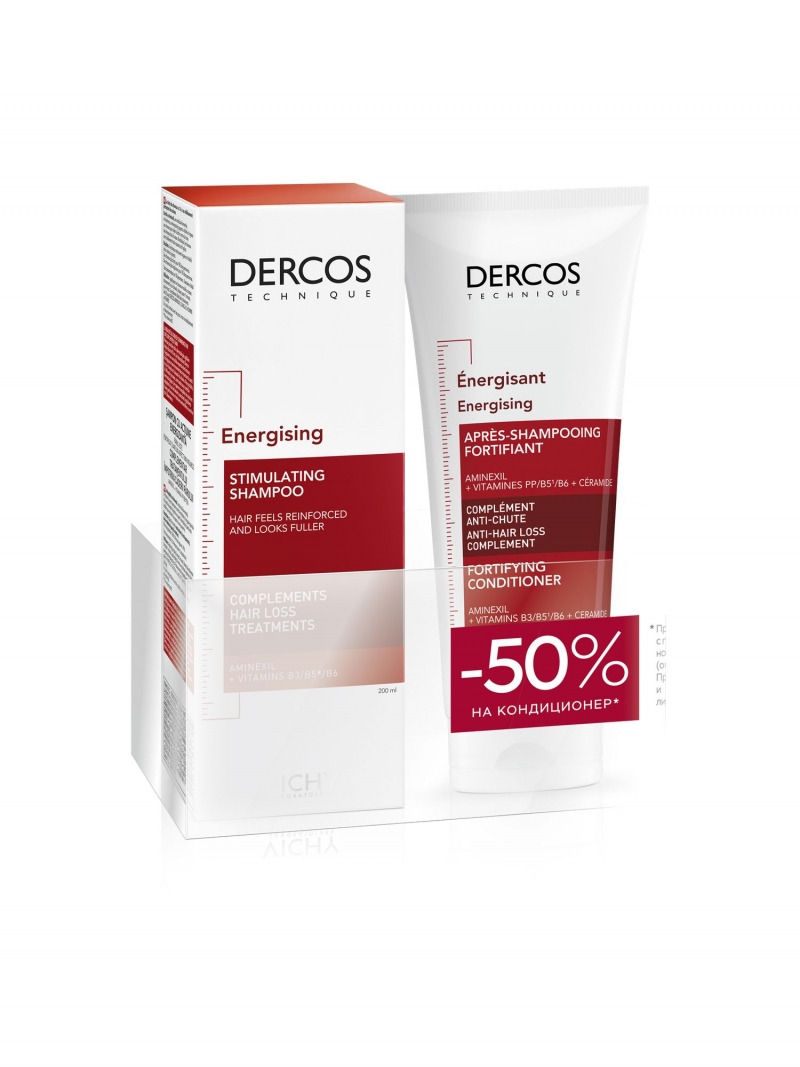 Виши Набор: Шампунь тонизирующий от выпадения волос Деркос 200 мл + Кондиционер тонизирующий укрепляющий против выпадения волос 200 мл (Vichy, Dercos) фото 1