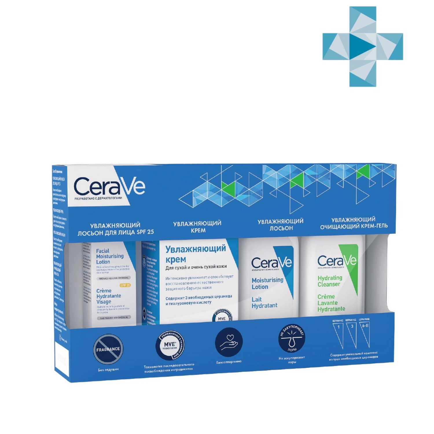 

CeraVe Набор (увлажняющий крем 50 мл + крем-гель очищающий 20 мл + увлажняющий лосьон 20 мл + увлажняющий лосьон для лица SPF25, 3 мл) (CeraVe, Увлажнение кожи), Увлажнение кожи