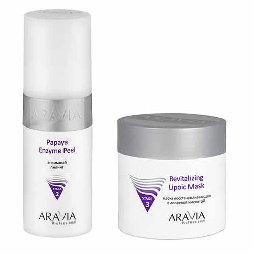 Aravia Professional Энзимный пилинг Papaya Enzyme Peel, 150 мл+Маска восстанавливающая с липоевой кислотой Revitalizing Lipoic Mask, 300 мл (Aravia Professional, Уход за лицом) aravia professional маска восстанавливающая с липоевой кислотой revitalizing lipoic mask 300 мл