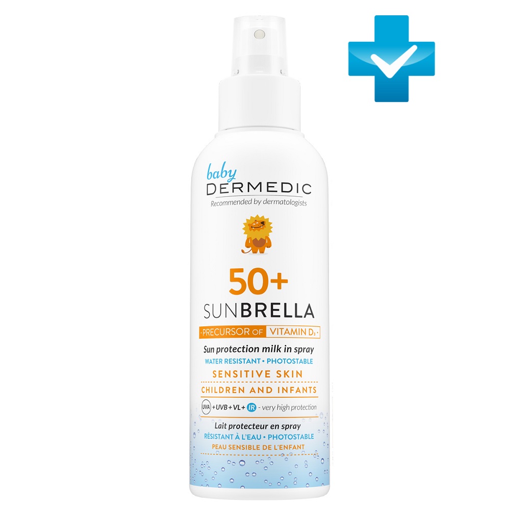 Dermedic Защитное молочко-спрей для детей SPF 50 Baby Sun Protection Milk in Spray for sensitive skin, 150 мл (Dermedic, Sunbrella) dermedic солнцезащитное молочко для детей spf 50 sun protection milk 100 г dermedic sunbrella