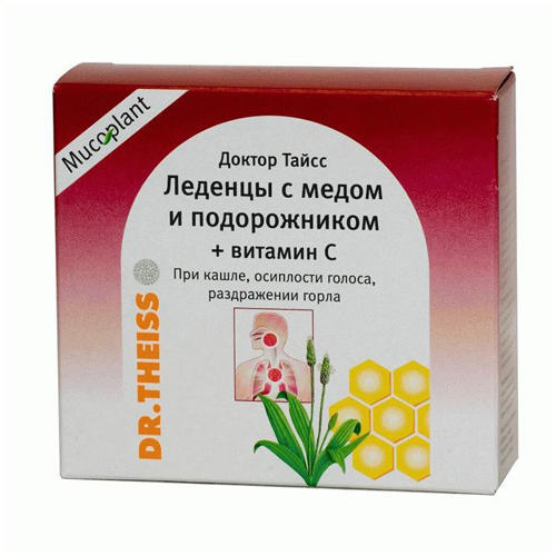 Доктор Тайсс Леденцы с медом и подорожником и витамином С 50 г (Dr. Theiss, Леденцы) фото 0