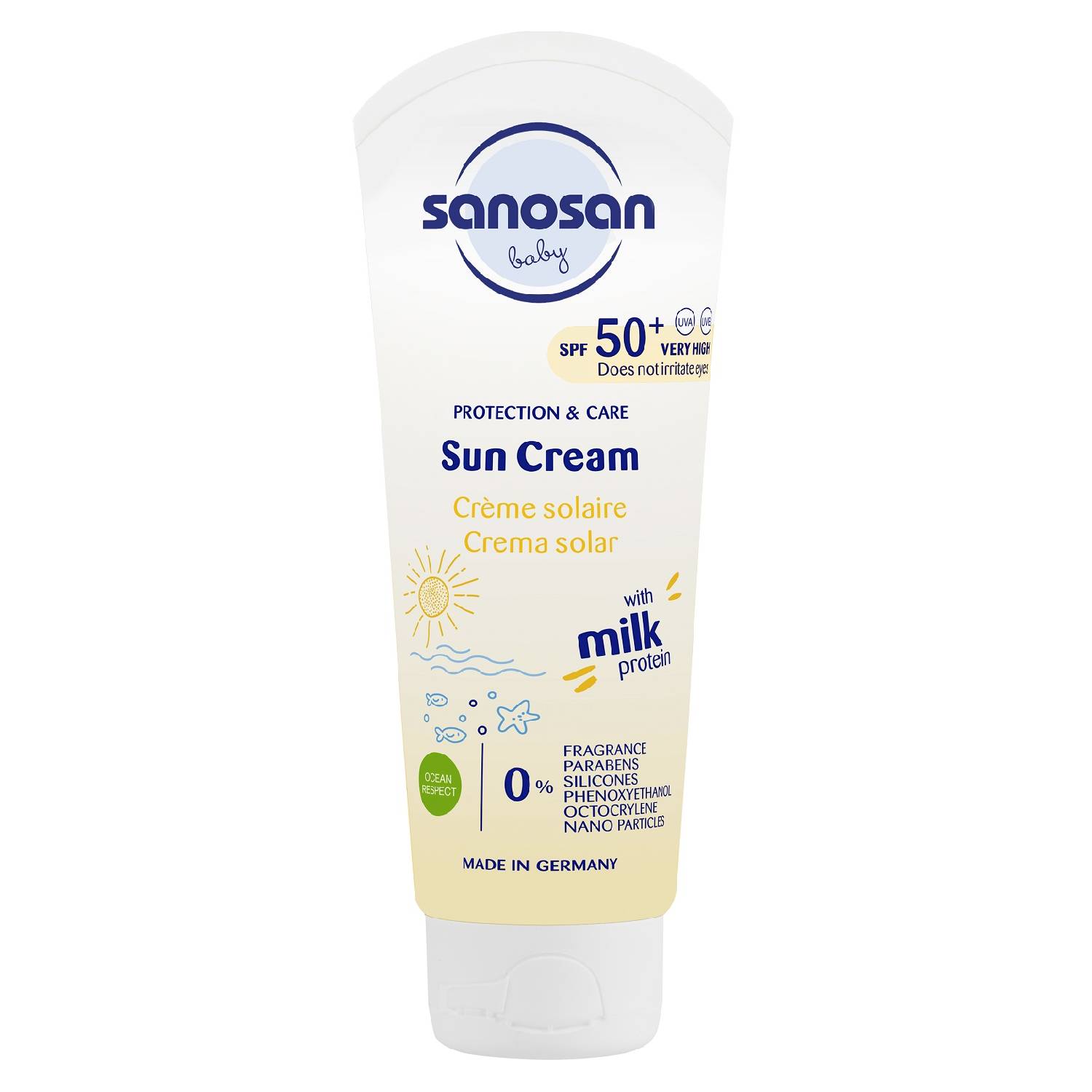цена Sanosan Детский солнцезащитный крем SPF50+ 0+, 75 мл (Sanosan, Защита от солнца)