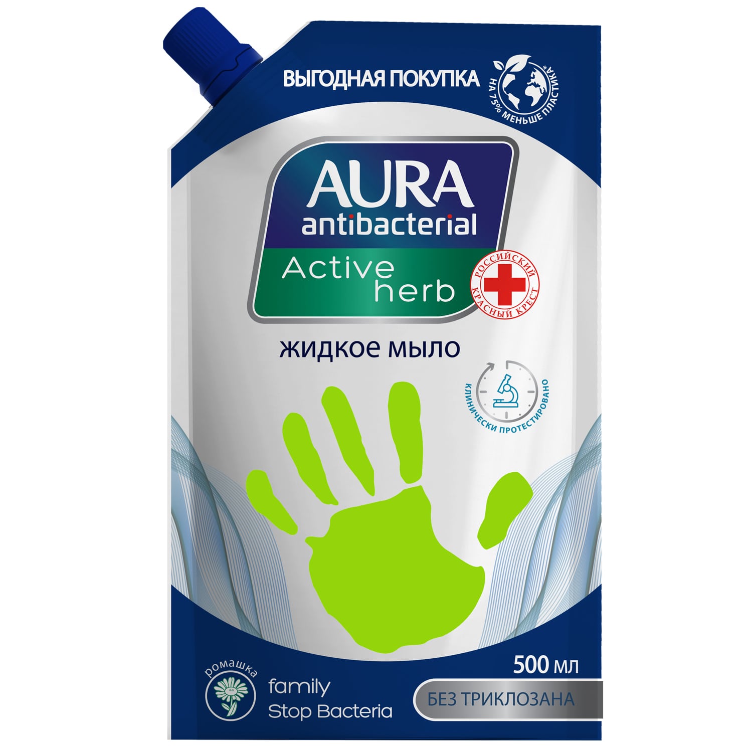 цена Aura Жидкое мыло Active Herb с экстрактом ромашки и антибактериальным эффектом, 500 мл (Aura, Гигиена)