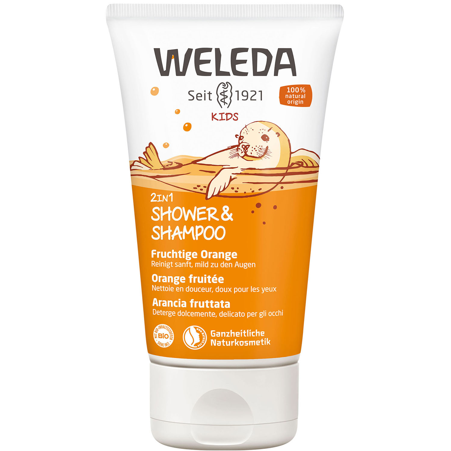 цена Weleda Детский шампунь-гель для волос и тела «Апельсин», 150 мл (Weleda, Цитрусовая линия)