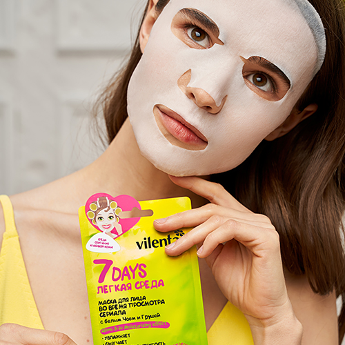  Маска для лица Легкая Среда Во время просмотра сериала с белым Чаем и Грушей, 28 г (7 Days, 7 DAYS) фото 2