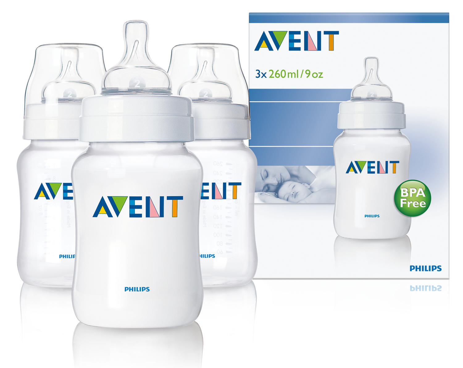 Бутылочка Естественное кормление для младенцев 3х 260 мл Avent Philips (Avent, Стандарт)